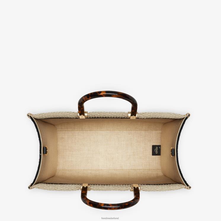 vrouwen accessoires Fendi 0J62L896 shopper van natuurlijk stro zwart