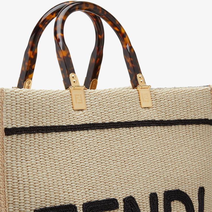 vrouwen accessoires Fendi 0J62L896 shopper van natuurlijk stro zwart