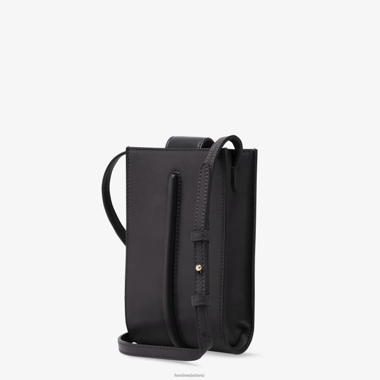 vrouwen accessoires Fendi 0J62L1432 Leren telefoonhoesje met grafisch ontwerp zwart