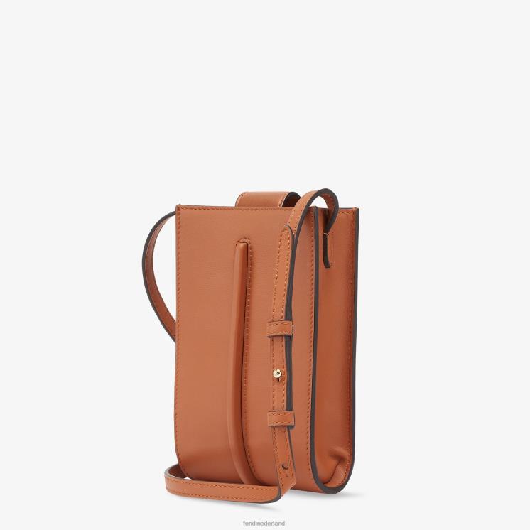 vrouwen accessoires Fendi 0J62L1433 Leren telefoonhoesje met grafisch ontwerp bruin