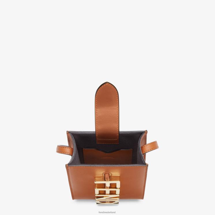 vrouwen accessoires Fendi 0J62L1433 Leren telefoonhoesje met grafisch ontwerp bruin