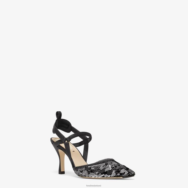 vrouwen schoenen Fendi 0J62L1379 slingbacks met hoge hakken en pailletten zwart