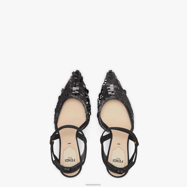 vrouwen schoenen Fendi 0J62L1379 slingbacks met hoge hakken en pailletten zwart