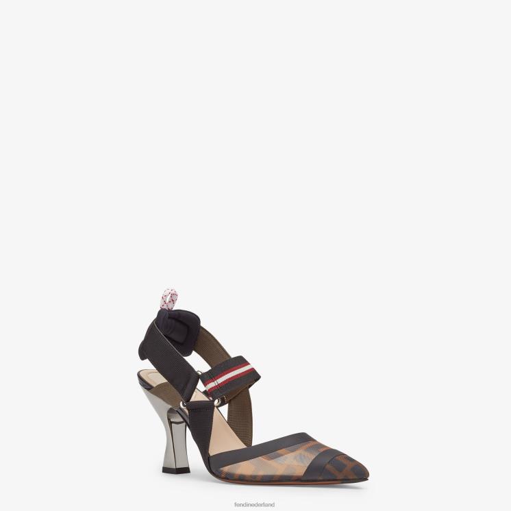 vrouwen schoenen Fendi 0J62L1384 multitech mesh slingbacks met hoge hakken bruin