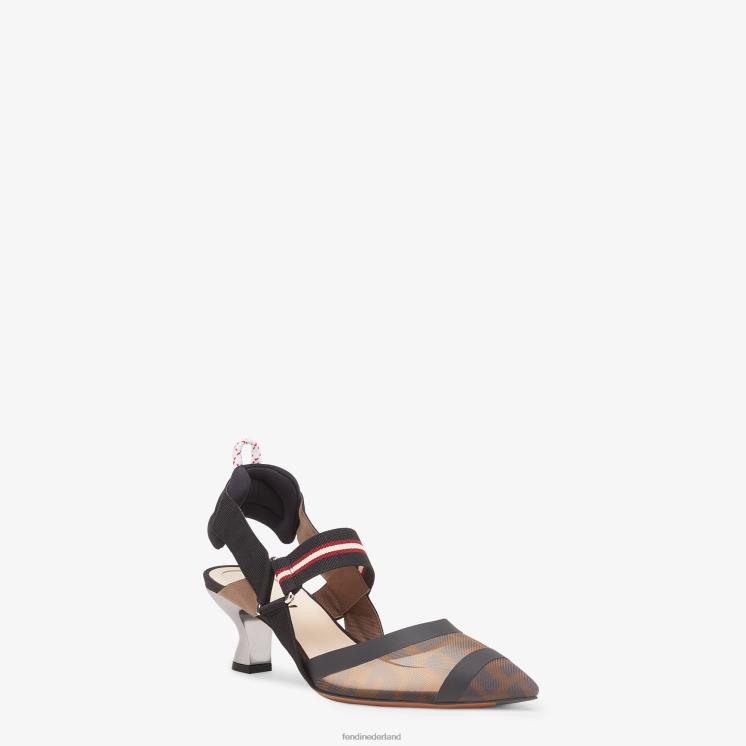 vrouwen schoenen Fendi 0J62L1394 multitech mesh slingbacks met middelhoge hak bruin