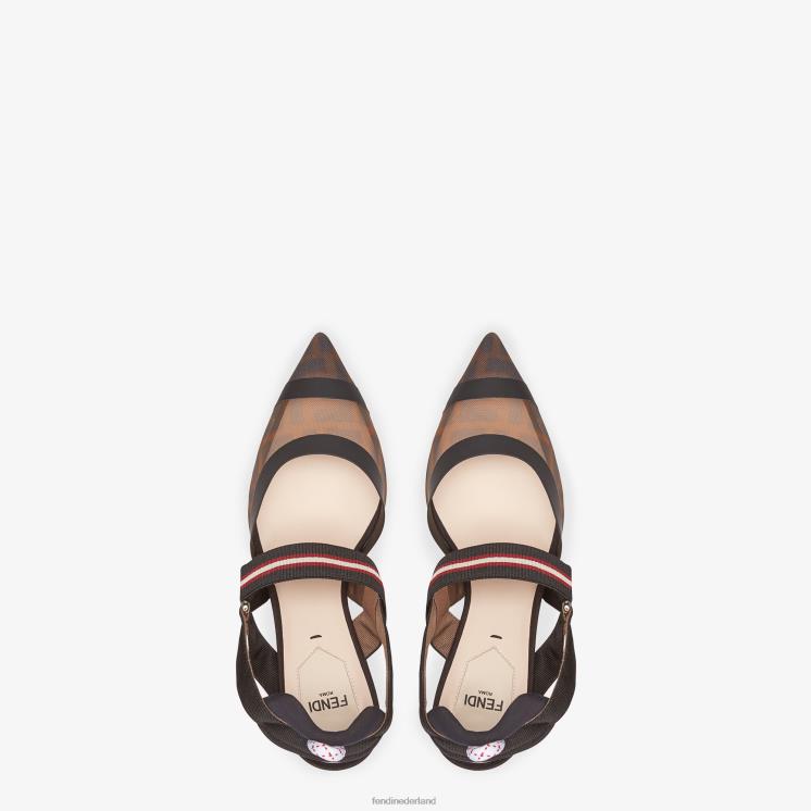 vrouwen schoenen Fendi 0J62L1394 multitech mesh slingbacks met middelhoge hak bruin
